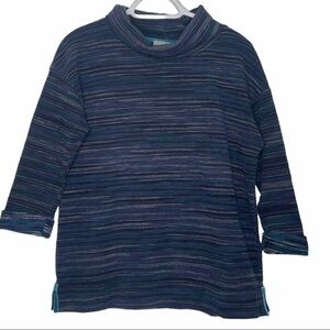 T by Talbots Women’s Blue Purple Striped Cowl Necked Knit Sweater Medium…